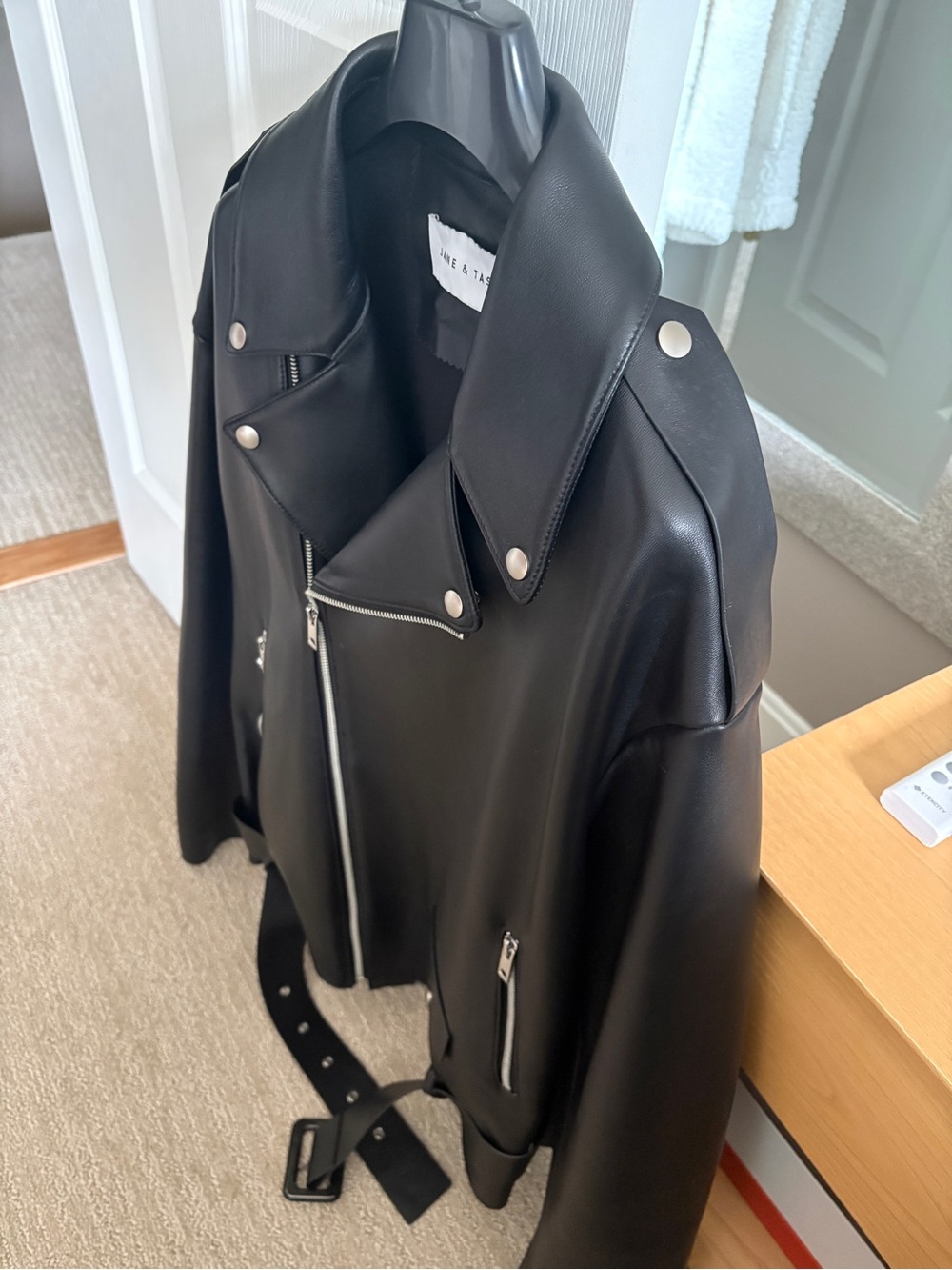 Women's Black Leather Moto Jacket - Picture 2 of 4